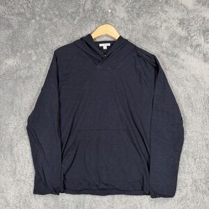 James Perse Hoodie Mens 3 Large Navy Blue 100% Cotton Kangaroo Pocket FLAWS READ